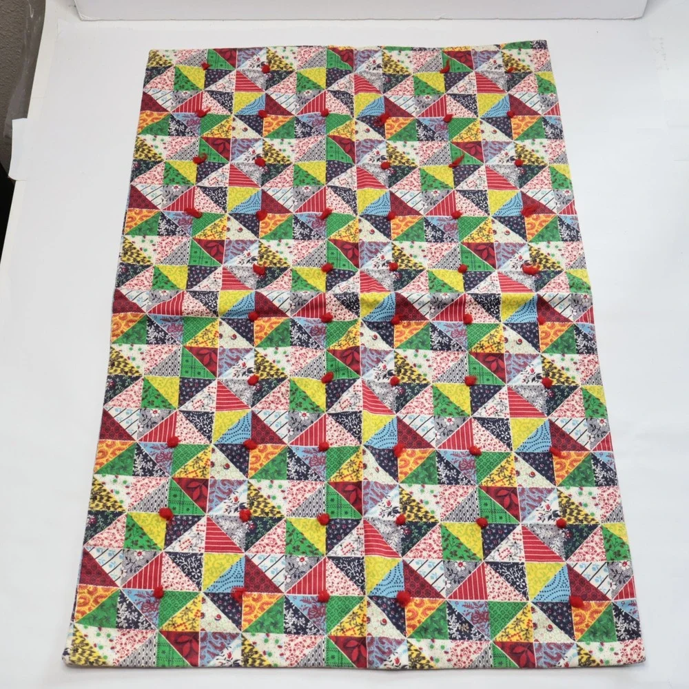 Patchwork Print Quilted Table Runner Small Multicolor Excellent Hand‎ Tied